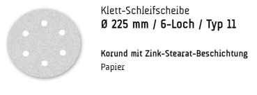 25 Menzer Schleifscheibe, Korn 100, 6 Loch, 225 mm, weiß