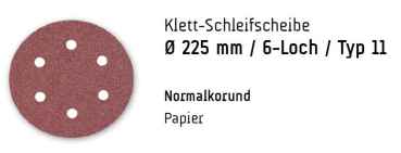 10 Schleifscheibe, Korn 016, 6 Loch, Korund, 225 mm, Sanders, Menzer