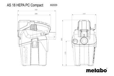 Metabo AS 18 HEPA PC Compact (602029850) Akku-Sauger, 6 Liter Behältervolumen, Anschlussmuffe + zus. Vliesfilterbeutel