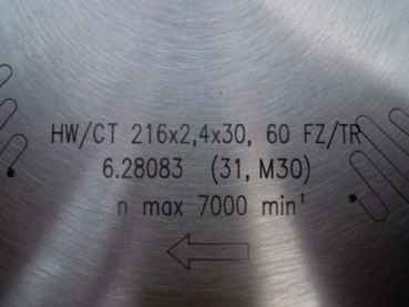 Metabo Hartmetall Kreissägeblatt multi cut, 216x30,60 FZ/TZ, 5°neg. 628083000
