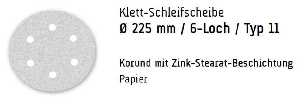 25 Menzer Schleifscheibe, Korn 100, 6 Loch, 225 mm, weiß