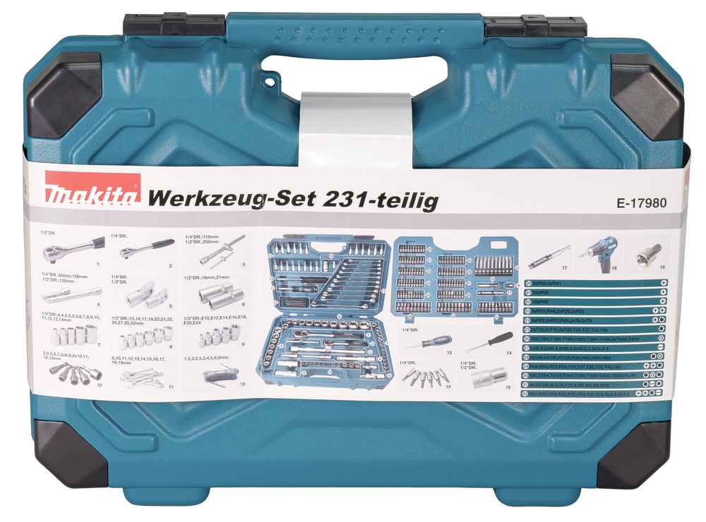 Makita Werkzeug-Set 231-teilig im Koffer, 2 Umschaltknarren, etc.