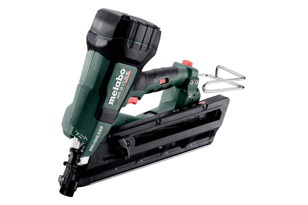 Metabo NFR 18 LTX 90 BL (612090840) AKKU-NAGLER, 2 x 4 Ah LiHD Akkus, neues Modell, Ladegerät, MetaBox, 1 Paar Metabo Handschuhe